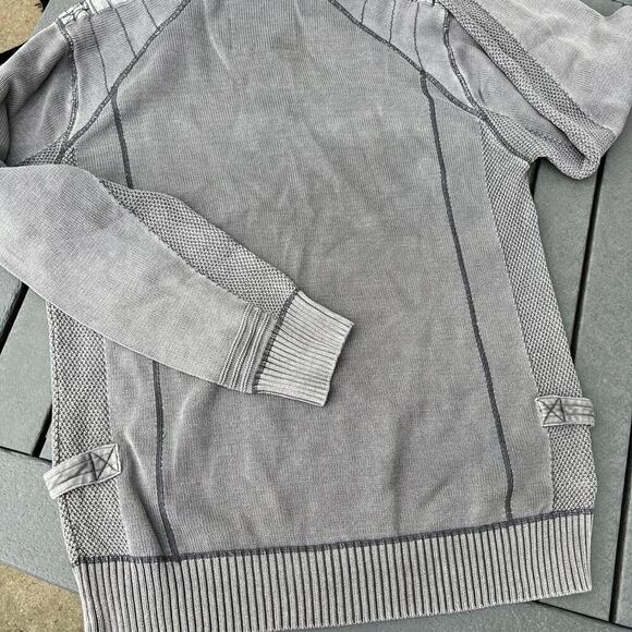 BUCKLE BLACK LABEL, slim fit sweater, Henley style, gray, men's size XL - Picture 4 of 12